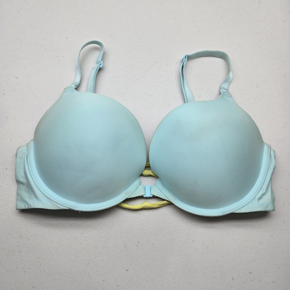 Victoria's Secret Women Bra 34D Blue Push Up Underwired Front Closure READ